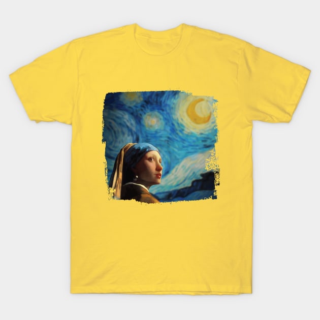 Girl with Starry Night T-Shirt by hayatininevreni